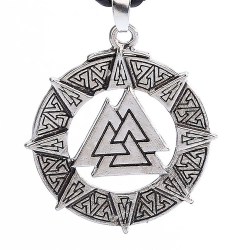Valknut pendant with rope like new, vintage silver metal