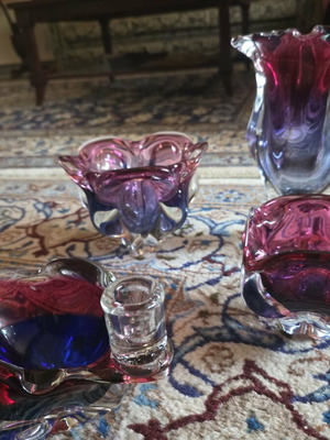 Vintage Art Glass Sommerso set in purple and blue shades like new