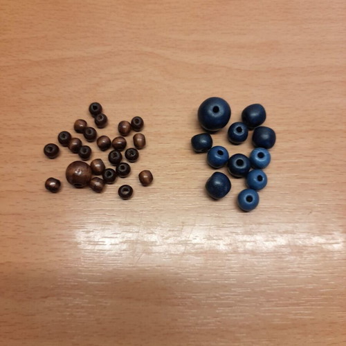 Beads brown and blue new, brown wooden