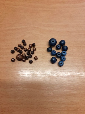 Beads brown and blue new, brown wooden