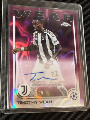 2024-25 Topps Chrome UEFA Timothy Weah Base Auto Pink Wave /75 Juventus card