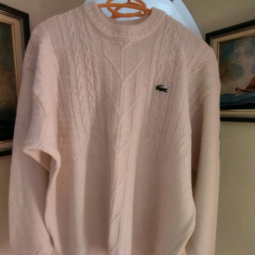 Lacoste Sweater XL 100% Wool Like New White Original
