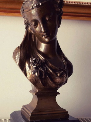 Bronze sculpture with marble base, 19th century French antique
