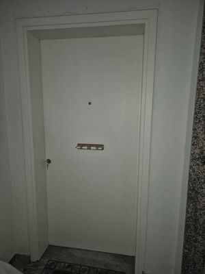 Wooden exterior entrance door with frame, white lacquer