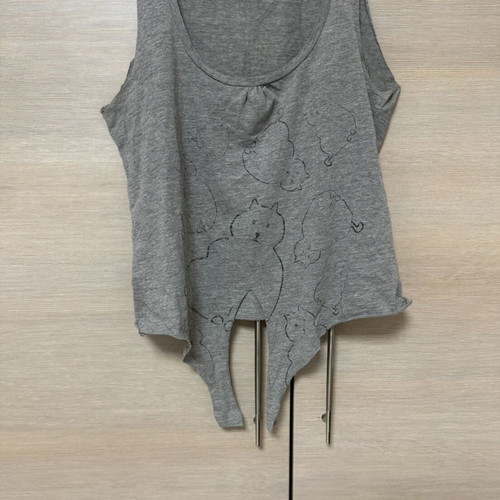 Oysho 100% cotton tank crop top with knot, like new, grey