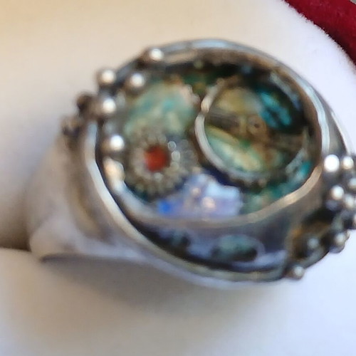 Silver 925 ring with gears and enamel, handmade, like new