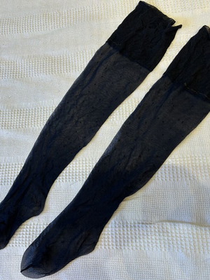 Black thin nylon socks with polka dots for garters size M, new