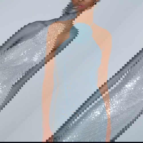 Mix & Match dress like new, midi, light blue with sequins