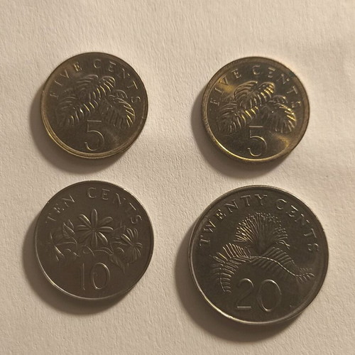 Singapore collectible coins used, set of 5, 10 & 20 cents