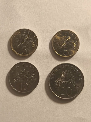 Singapore collectible coins used, set of 5, 10 & 20 cents