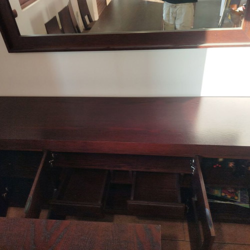 Dining room set like new, solid wood table, 8 chairs, buffet, mirror
