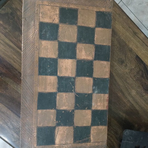 Handmade wooden backgammon and chess set used with copper inlay vintage