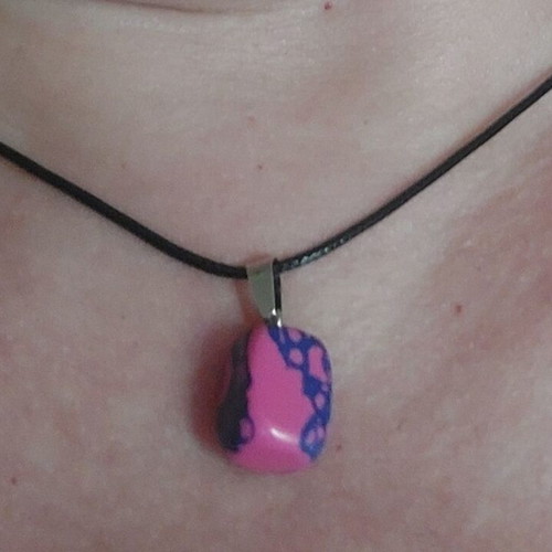 Necklace made of PU leather like new, black and pink, 45 cm + 5 cm extension