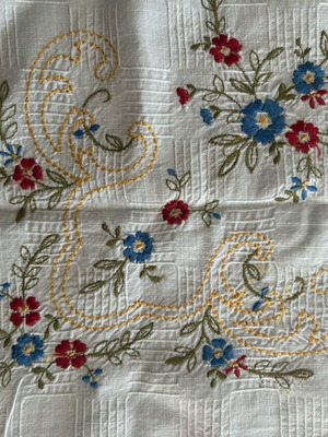 Handmade embroidered tablecloth 70x70, new, spring design
