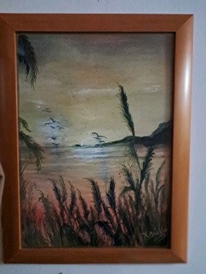 Sunset landscape new original handmade oil painting with wooden frame