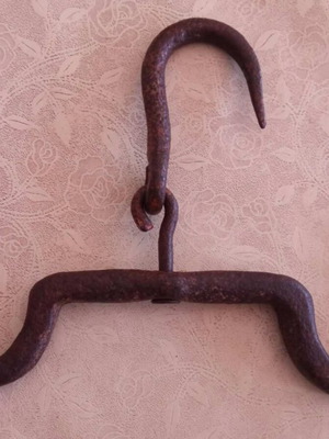 Old double medium butcher hook used, circa 1900+