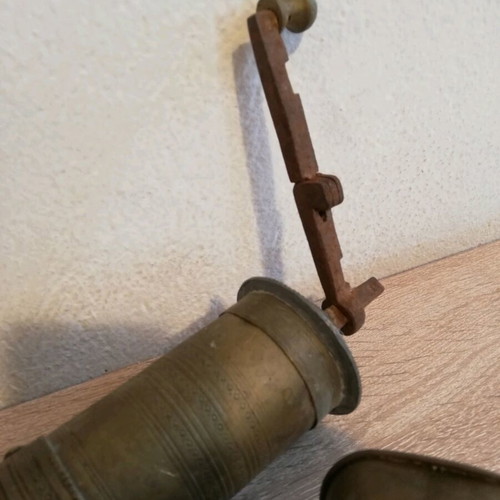 Brass set coffee grinder and cezve used