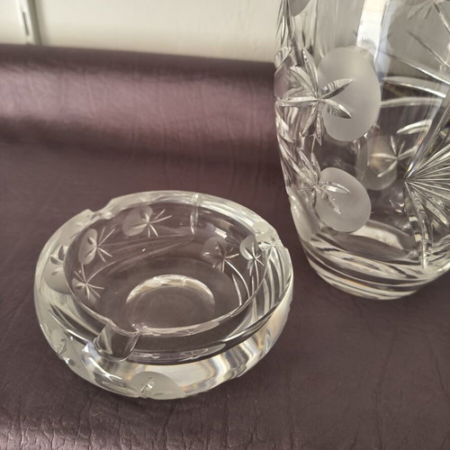 Vintage 3-piece heavy crystal set with vase and 2 ashtrays