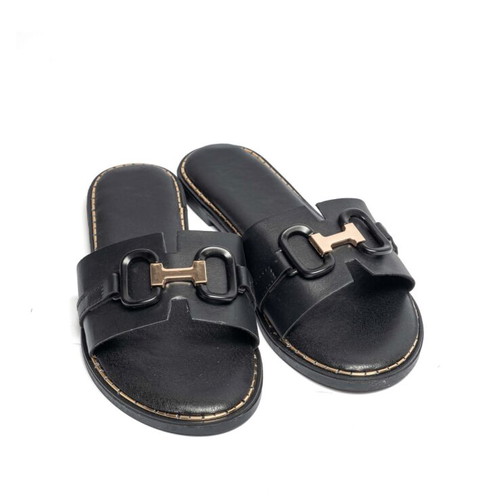 Flat sandals with decorative buckle new, black