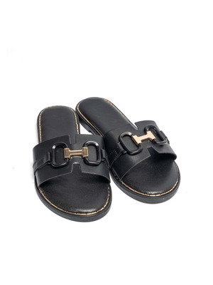 Flat sandals with decorative buckle new, black