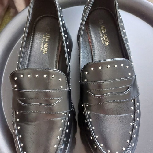 Loafer Alta Moda black with silver studs new, synthetic leather