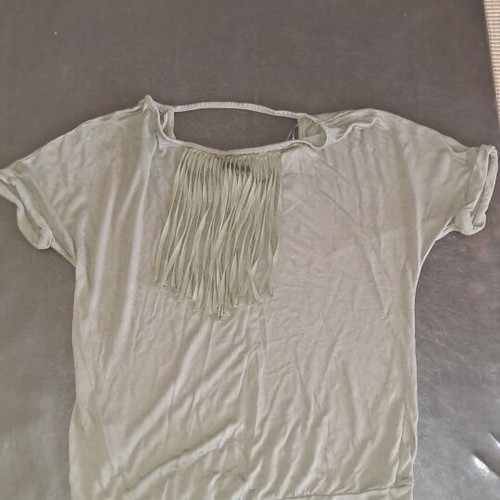 Green blouse with front fringes, like new, Promod