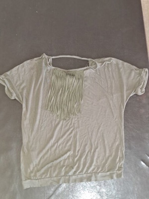 Green blouse with front fringes, like new, Promod