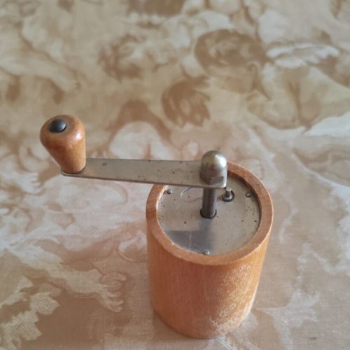 Vintage wooden spice mill used, functional