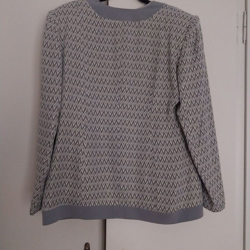Suit set jacket, skirt and satin blouse like new, size Large, grey and silver