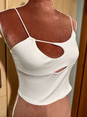 Bershka top white rib with cutouts, size M, like new