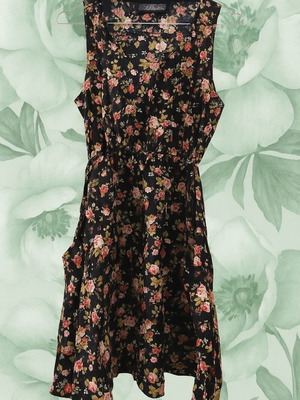 Floral mini φόρεμα με τσέπες ανανεωμένο, μέγεθος S, μαύρο πολύχρωμο