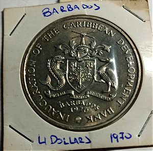 Barbados 4 dollas 1970 unc 38.5mm