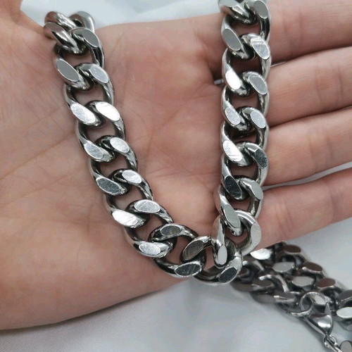 Stainless Steel Curb Chain Necklace 50 cm new, silver