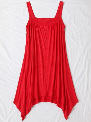 Red asymmetrical dress with elastic bust like new, size 4XL