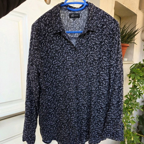 Reserved blouse with safety pin print, like new, black and white, size L