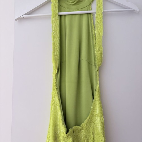 Dress with sequins, hand-sewn, elastic lining, green yellow
