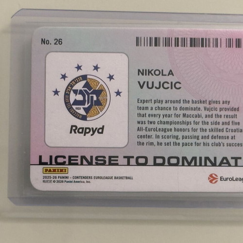 Nikola Vujcic License to Dominate Panini Contenders Euroleague card