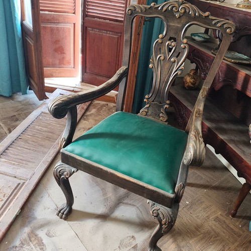 French antique dining table with lion legs and chairs, buffet included