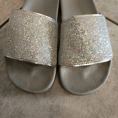 Silver beach slippers with rhinestones size 37 new