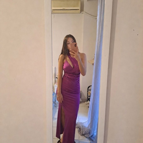 Maxi satin dress one shoulder with slit purple like new