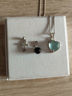 Silver chain with three pendants used, 925 sterling, 20cm