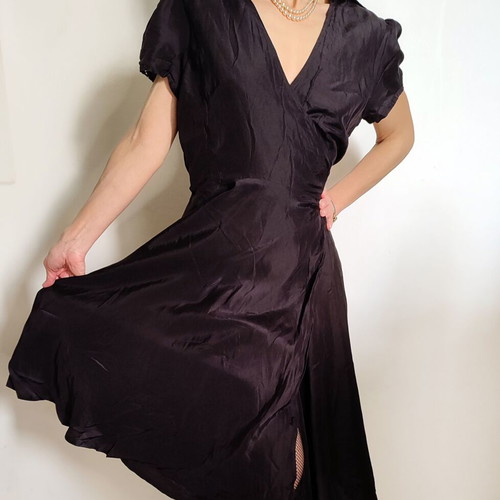 Vintage black Indian silk midi wrap dress S/M used