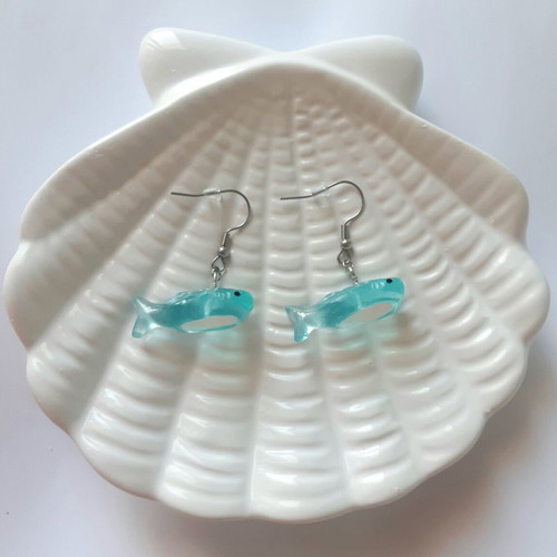 Blue whale handmade earrings new, silver