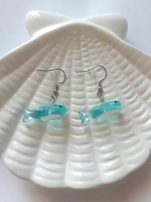 Blue whale handmade earrings new, silver