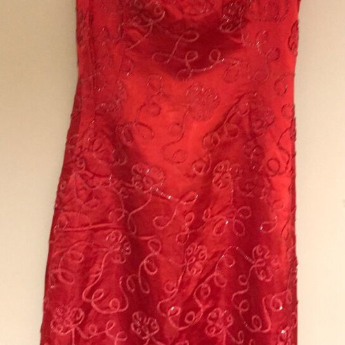 Vintage Chinese Cheongsam Dress Qipao satin red silver like new