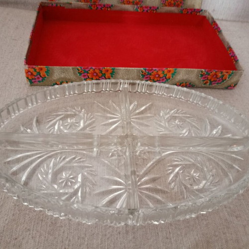Crystal Serving Tray with Engravings New in Original Box