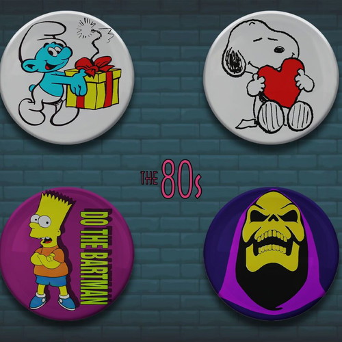 80's Cartoon Pins new, pack of 9 pieces 2.5cm