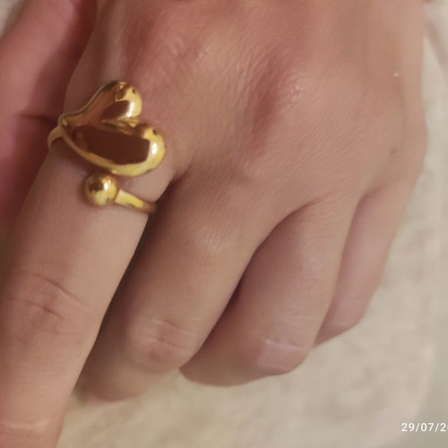 Steel ring new, gold color with double puffy heart design