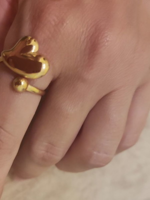 Steel ring new, gold color with double puffy heart design