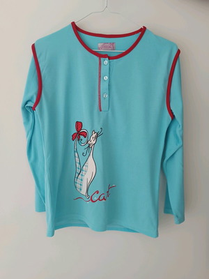 Women’s pajama shirt blue with cat design like new, size S